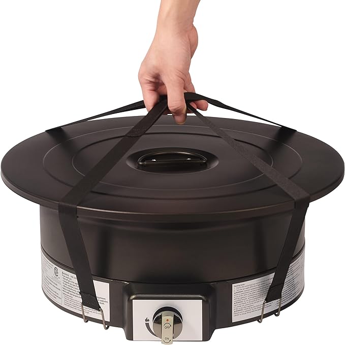 Amazon Basics Portable Propane Fire Pit 19 inch Round Gas for Patio 55000 BTU Carry Strap Heat Warmth and Ambience