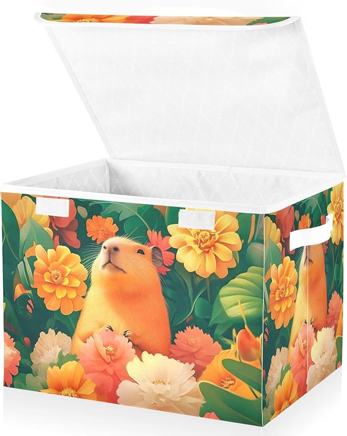 Storage Cube with Lid Tropical Capybara Print 16.5×12.6×11.8 IN 1 Pack Collapsible Large Capacity Foldable Storage Basket Bin Organizer