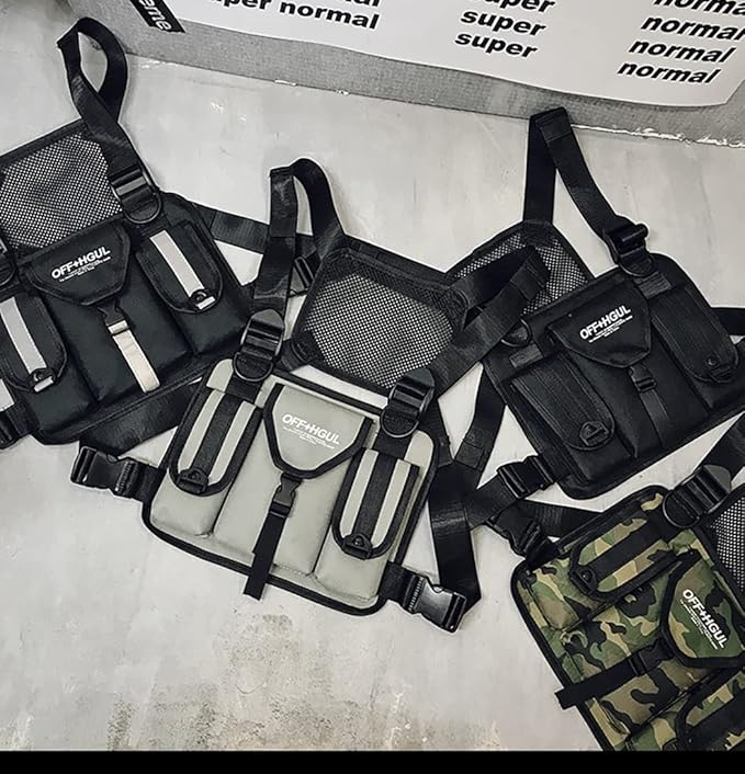 Waterproof Oxford Cloth Chest Pack Training Tactical Backpack Running Chest Pack Lightweight Reflective Vest Bag Unisex (Black)