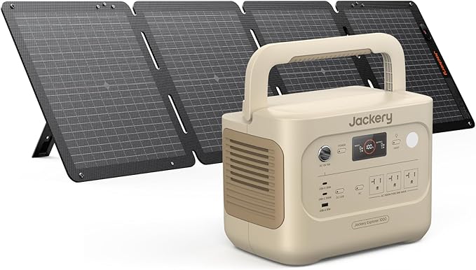 Jackery Solar Generator 1000 v2 with 100W Solar Panel1070Wh Portable Power Station LiFePO4 Battery1500W AC Output1 Hr Fast Charge for CampingEmergency RV Off-Grid Living(Dune White)
