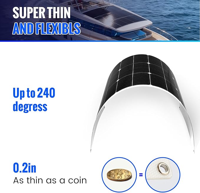 100W 12V Flexible Solar Panel High Efficiency PERC Monocrystalline Solar Panel Ultra-Thin Lightweight 4.19lbs IP67 Waterproof for RV Boat Camping Home Roof Balcony-White-2pack