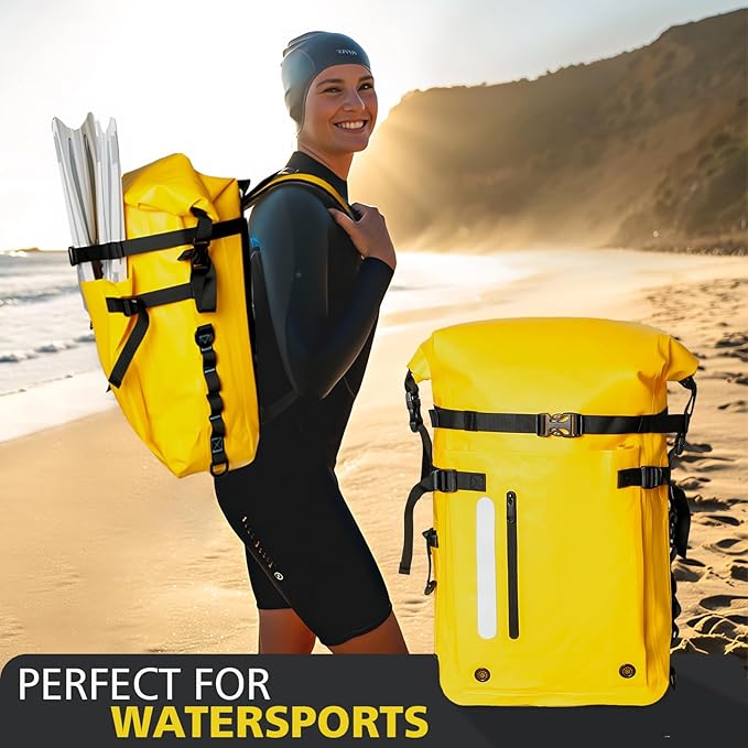 30L Roll Top Waterproof Floating Backpack Equipment Pocket Marine Floating Dry Bags for Kayaking Tracing Beach Fishing Hiking Survival Camping Travel