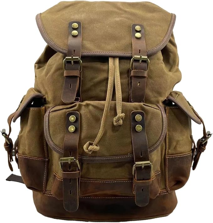 Tactical Backpack Military Molle Hiking 20-35L Water-repellent wax canvas bag travel in khaki
