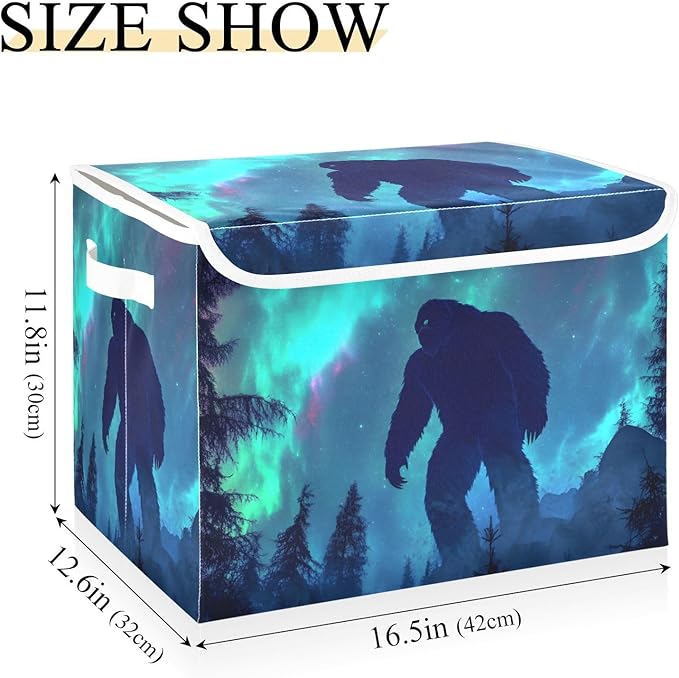 Storage Cube with Lid Aurora Sasquatch Print 16.5×12.6×11.8 IN Collapsible Large Capacity Foldable Storage Basket Bin Organizer