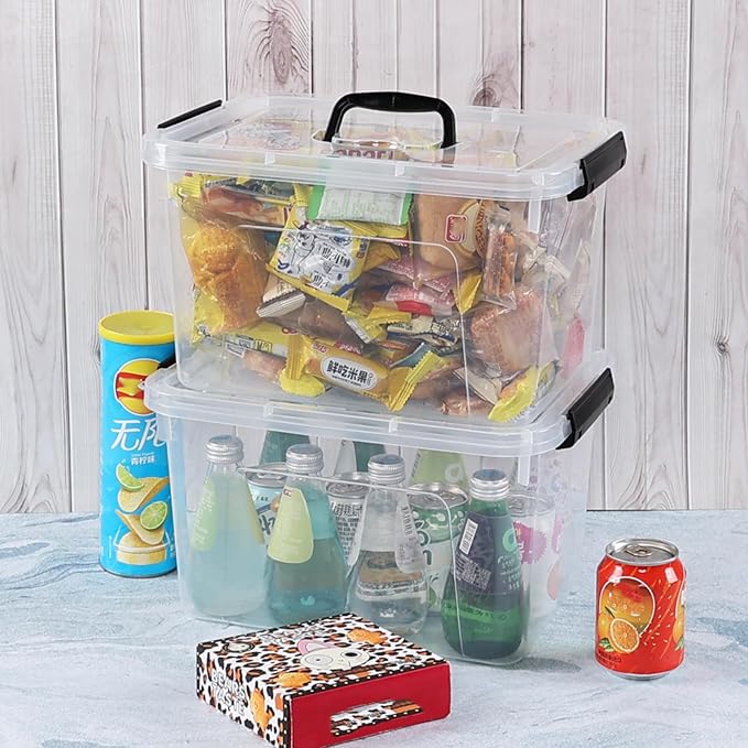 12 Quart Plastic Storage Latch Bins with Handle Clear Plastic Containers with Lids 6 Packs
