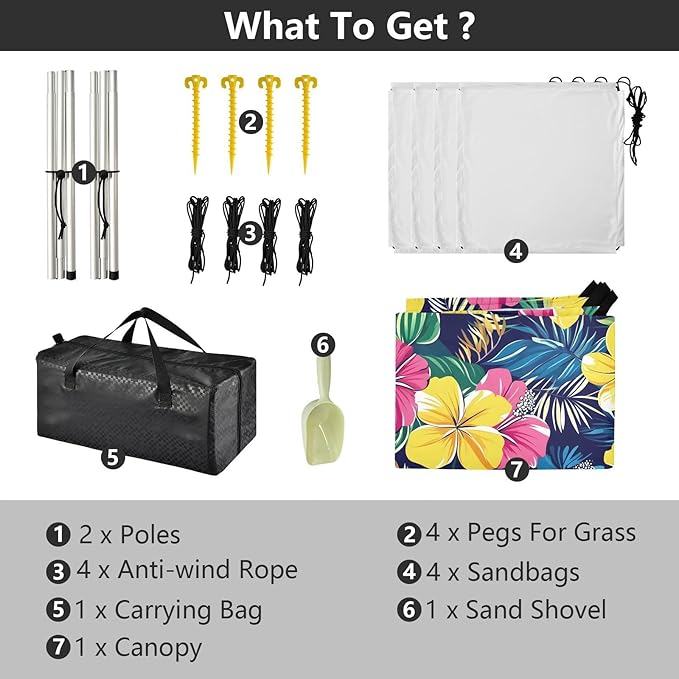 ALAZA Tropical Flowers Leaves Hawaiian Beach Tent Sun Shelter UPF50+ Protection Beach Shade Canopy w/ 4 Sandbags for Outdoor Camping Fishing Backyard Fun Picnic 10x9 ft