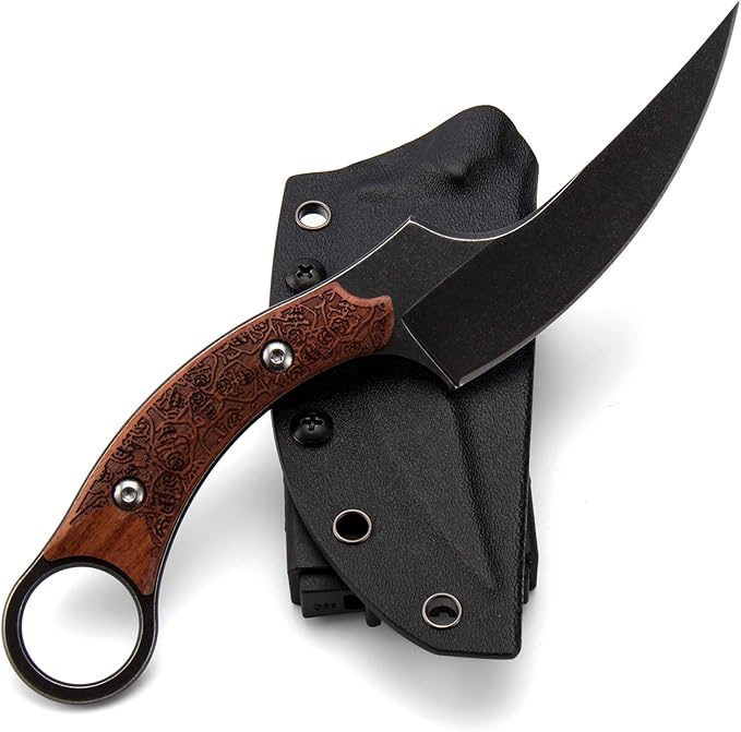 Outdoor Survival Fixed Blade Knives 440C Stainless Steel Field Knife Camping Knife G10 Anti-skidding Handle Tactical Knife with Sheath (Black)