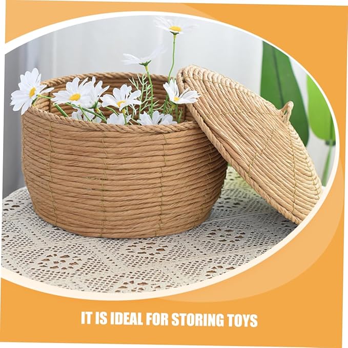 KOMBIUDA Handwoven Round Storage Basket Lid Large Decorative Rope Basket for Table Pantry Home Organization Versatile Food and Toy Storage