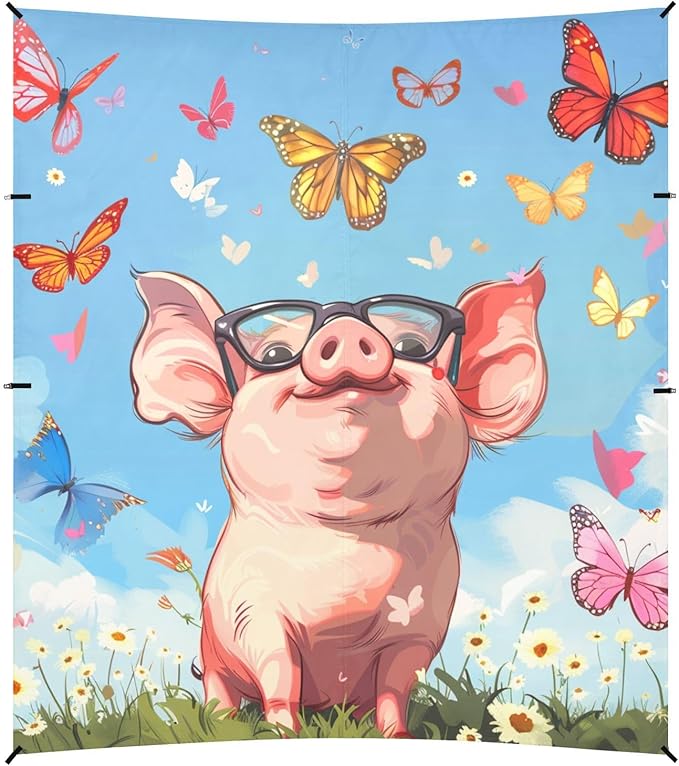 ALAZA Funny Pig Butterflies Beach Tent Sun Shelter Portable Canopy Sunshade for Outdoor Camping Picnics Backyard Fun 10x9 ft