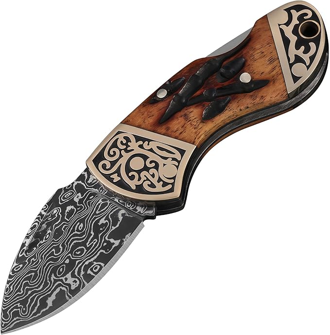 Damascus Steel Knife Knives for Men HRC 60 Natural Bone Handle Hand-Forged Damascus Folding Knife Gifts for Hunters Men who have Everything Camping Knives &amp Tools Gift Ideas for Boyfriend