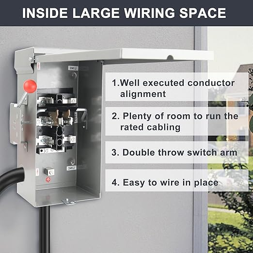 Generator Transfer Switch 100A Manual Transfer Switch for Home Generator Heavy Duty Double-Throw 120/240V24000W for Indoor Outdoor UseNEMA 4X Standards
