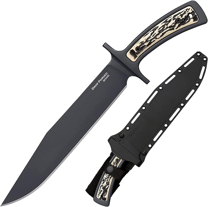 Cold Steel Drop Forged Bowie 52100 Steel Single-Piece 9.5 Clip Point Blade 4.625 Handle Fixed Blade Knife w/Secure-Ex Sheath