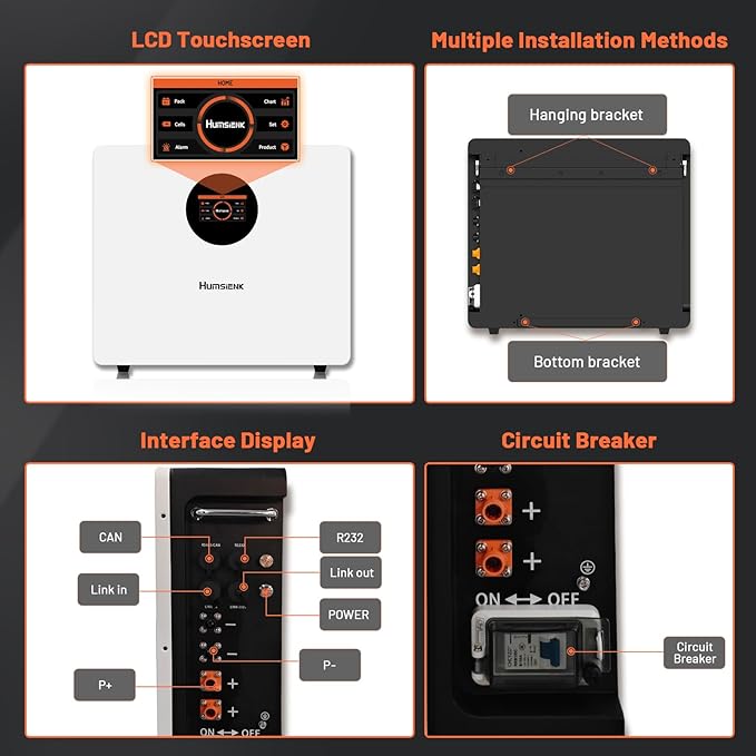 48V 100Ah LiFePO4 Lithium Battery Bluetooth with Active Balancing &amp Wall-Mounted 5.12kWh 100A BMS &amp LCD Monitor Grade A Cells 6000+ Cycles &amp 10-Year Lifespan for Home Energy Storage S