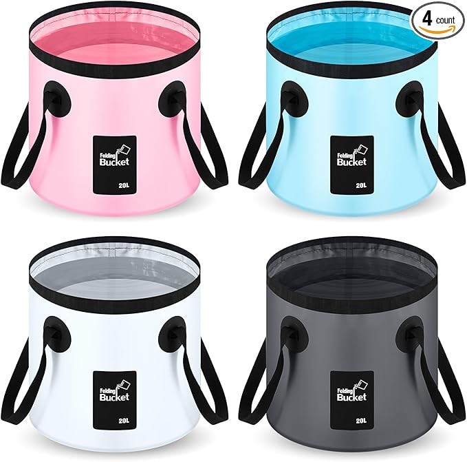 Tessco for you 4 Pcs 20L Collapsible Bucket with Handle 5 Gallon Portable Folding Bucket Foldable Water Container for Camping Hiking Fishing Beach Car Washing