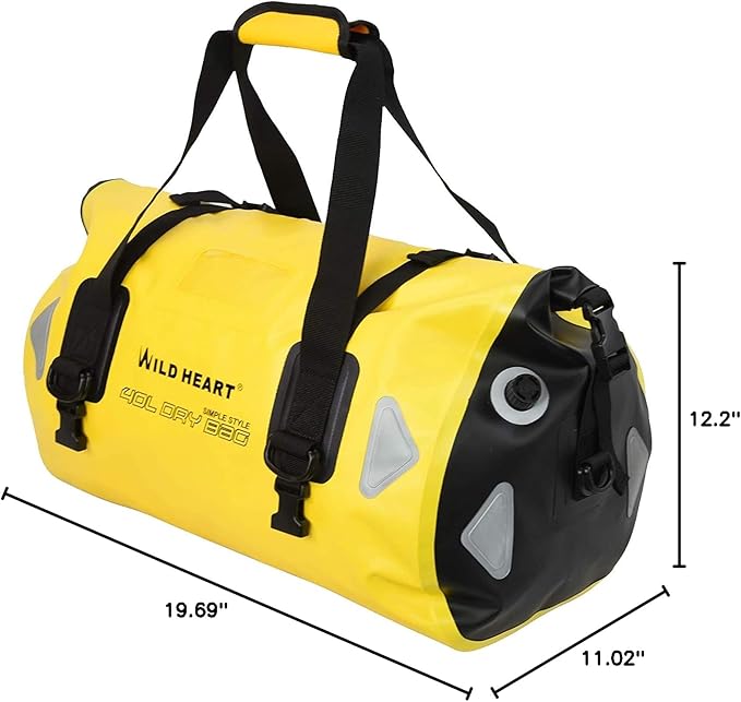 WILD HEART Waterproof Motorcycle Duffel Bag PVC500D Double-bottom With Rope Straps and Inner Pocket 40L 66L 100L for Kayaking Camping BoatingMotorcycle