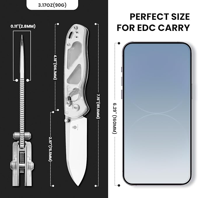 Kizer Drop Bear EDC Pocket Knife 2.98” Nitro-V Steel Blade Acrylic Handle Folding Knife with Thumb Stud Opener Clutch Lock Knife for Men Women Gift V3619A1