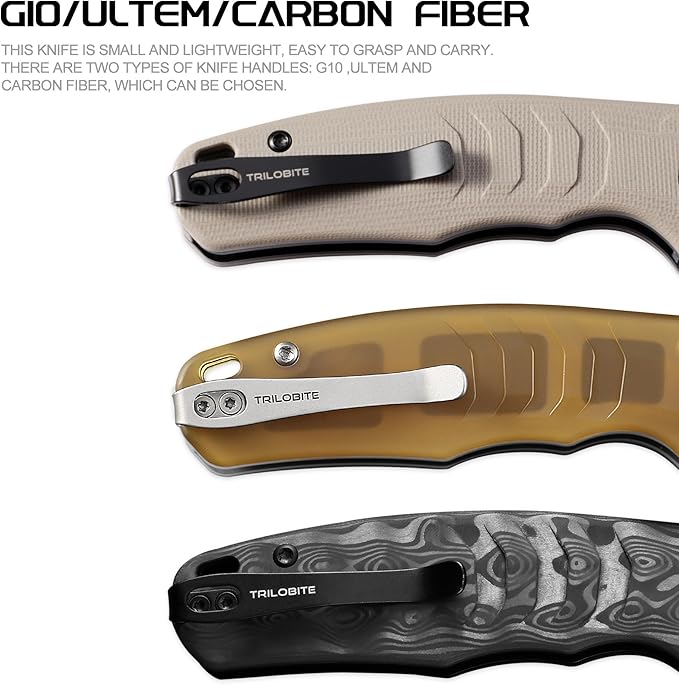 Petrified fish PFE17 Trilobite Folding Knife3.03 14C28N Steel Stonewashed Blade ULTEM Handle Camping Folding knife for EDC Outdoor (Acrylic Stonewashed)