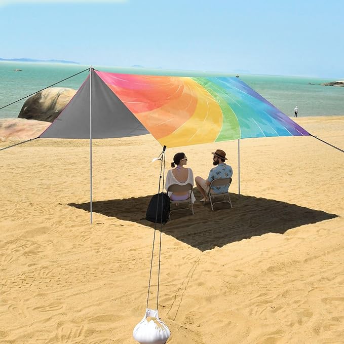 Medium Violet Red Beach Cabana UPF50+ Easy Setup Portable Sun Shelter with Sand Shovel Sandbags for Camping Picnics Backyard &amp Fishing