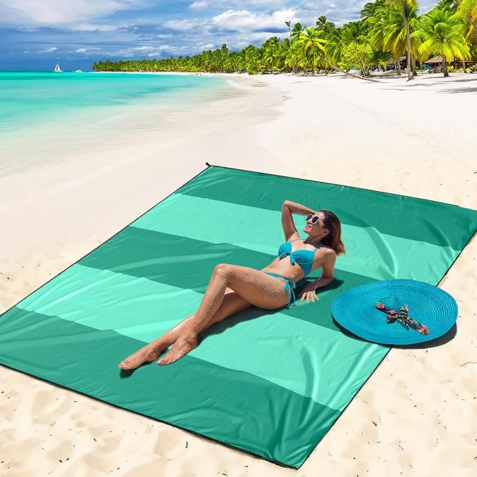 Beach Blanket Waterproof Sandproof Beach Mat 79 X 83/10'x9'for 2-8 Adults Quick Drying Outdoor Picnic Mat Beach Accessories for Travel Camping Hiking