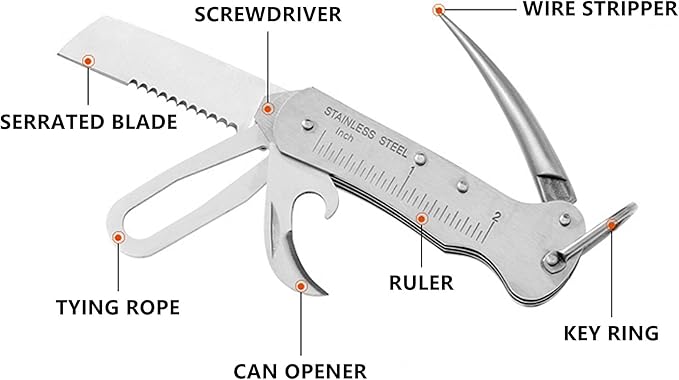 Sailor's Survival Knife Pocket Size EDC Multi Tool Swiss Army Skipper Emergency Rigging Tool with Can Opener Screwdriver Knife Wire Stripper for Boating Sailing Fishing and Hunting