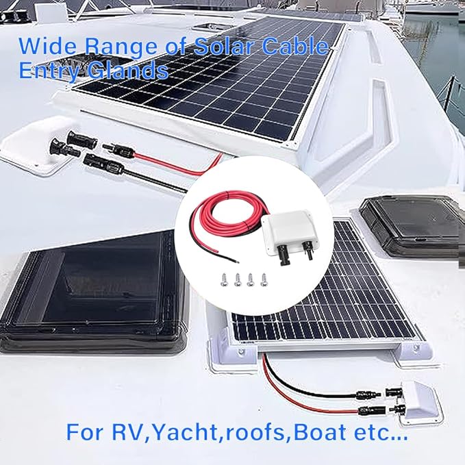 Solar Entry Gland 10ft Weatherproof ABS Double Cable 10AWG for All Cable Types UV Resistance Dual Cable Entry Housing for Solar Project on RvBoatCamperVan