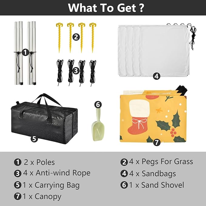 Ho Ho Ho Pattern Funny Christmas Amber Beach Tent UPF50+ Easy Setup Sun Shelter with Sand Shovel for Camping Fishing Backyard Fun