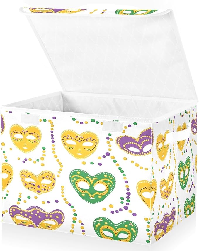 Mardi Gras Mask Fabric Storage Bins with Lids and HandleFoldable Storage Bins with LidsCloset Organizers for Clothes Storage Room Organization Office Storage Chest Organizer