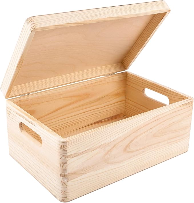 Creative Deco Personalized Wooden Storage Box Family Memory Box | 11.8x7.87x5.51in (+-0.5) | Multiple Choice | Hinged Lid Handles Engraving | Gift Box | Rough UNSANDED Keepsake Souvenir Chest