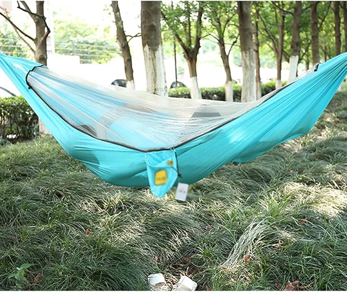Portable Hammock Camping Hammock Double Portable Hammock Lightweight Nylon Parachute Hammocks for Patio Backyard （Expanded size: 270* 140cm） for Backpacking Beach ( Color : Dark green Size : 270*140