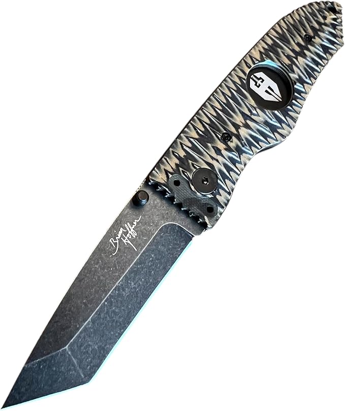 HOFFNER 3.5 EDC Folding Knife with Pocket Clip VG10 Japanese Stainless Steel Black Acid Washed Tanto Blade - (Chiseled Maduro Aggressive Texture Grip) - Camping Hiking Outdoor Survival