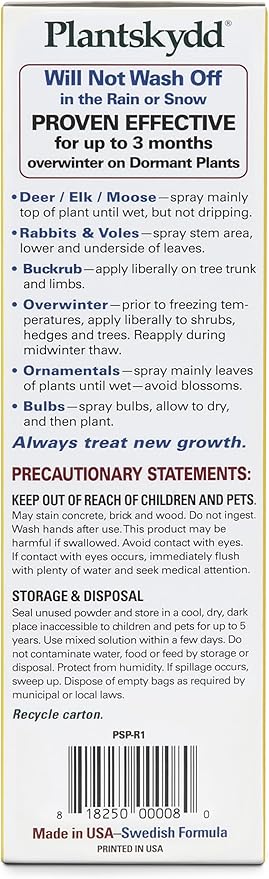Plantskydd Animal Repellent - Repels Deer Rabbits Elk Moose Hares Voles Squirrels Chipmunks and Other Herbivores Wettable Powder Concentrate - 1 LB Box - Makes 1 Gallon Liquid (PSP-R1)