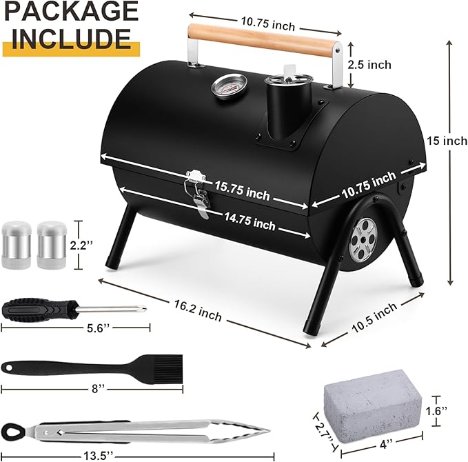 Joyfair Portable Charcoal Grill Set Small Tabletop Barbecue Grill with Accessories Tools for Outdoor Camping BBQ Grilling Backyard Party Cooking Heavy Duty &amp Innovative Design Thermometer &amp