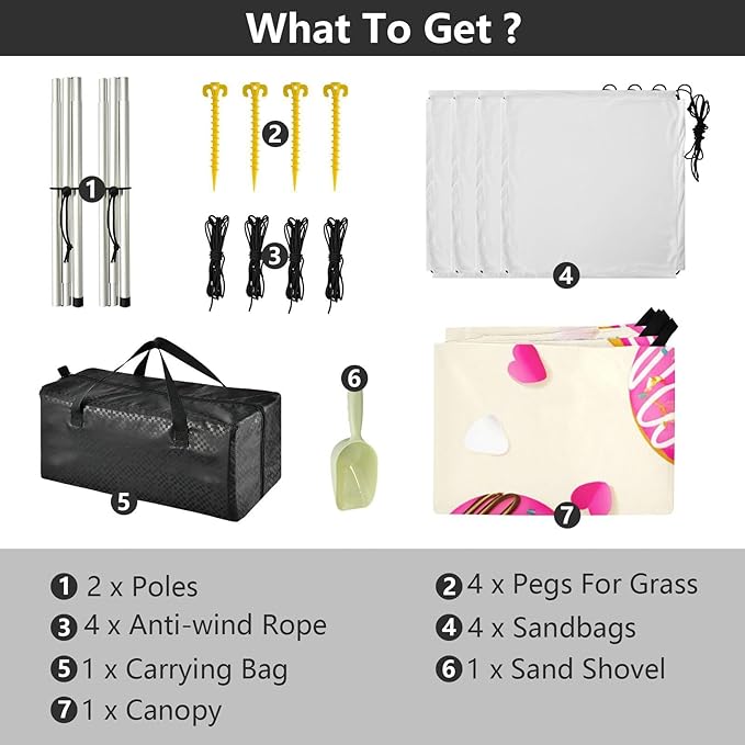 Beach Canopy with Windproof Ropes &amp Sandbags Beach Tent Sun Shade Sun Shelter for Camping Trips Fishing Backyard Fun or Picnics Donut