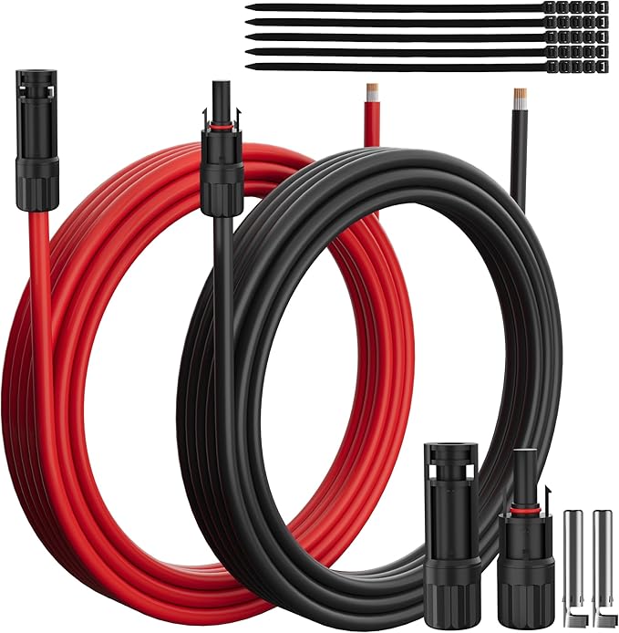 HiFind 12AWG Solar Extension Cable 75 Ft Solar Pannel Cable Tinned Copper Wire with Extra Female and Male Waterproof Connector Pair Ties for Home RV Photovoltaic Systems (75FT Red+75FT Black)