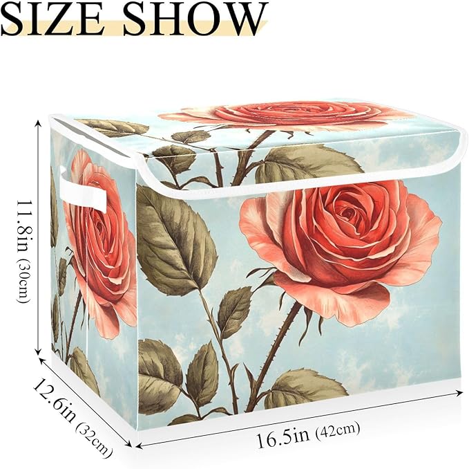 AIXIWAWA Lidded Storage Cube (Vintage Flower) Fabric Foldable Closet Bins with Flip Lid and Handles Organizer Basket Container 16.5 x 12.6 x 11.8 IN