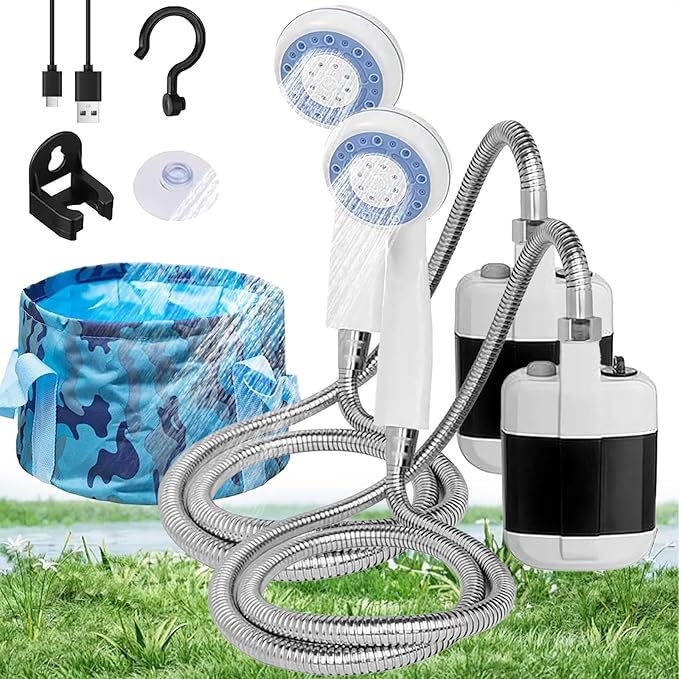 Portable Camping Shower with Adjustable Flow - for Easy &amp Convenient Outdoor Cleaning Pumps Water from Bucket Experience Refreshment Anywhere for Camping Hiking Car Washing Pet Cleaning