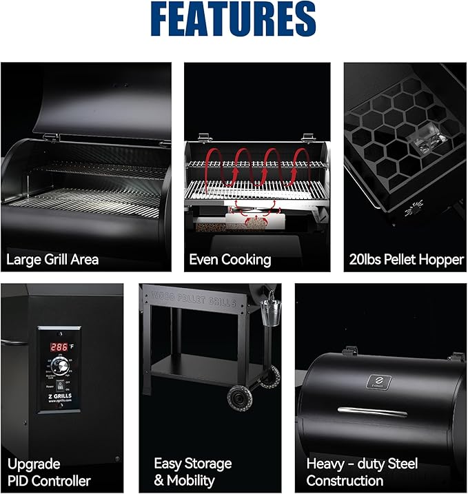 Z GRILLS Pellet Smoker Grill with PID Control Rain Cover 700 sq. in Cooking Area for Outdoor BBQ ZPG-7002B