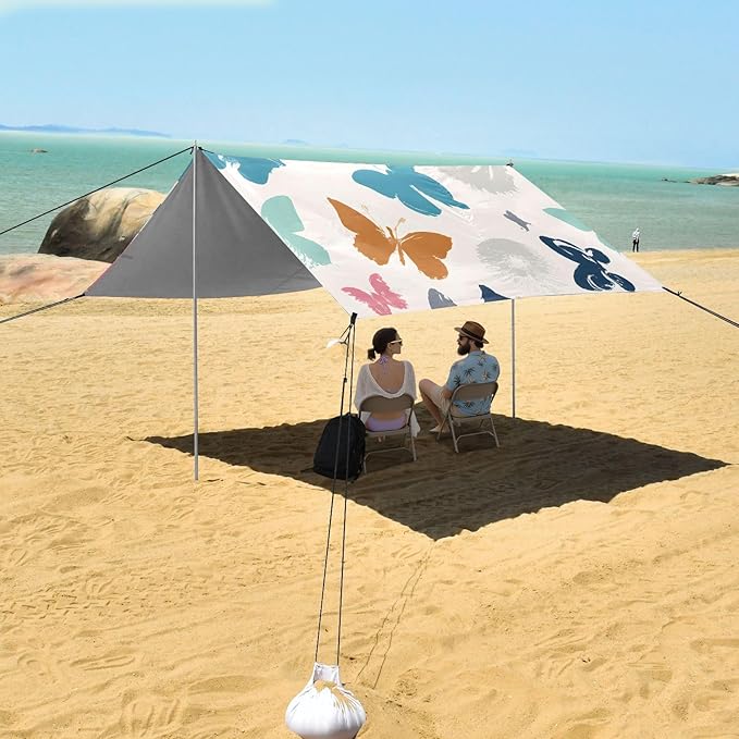 Cute Colorful Flowers Beach Tent Sun Shelter Set UPF50+ UV Protection 10.5 x 9.19 FT Camping Shade Canopy with Sandbags Sand Anchors Carrying Bag and Others