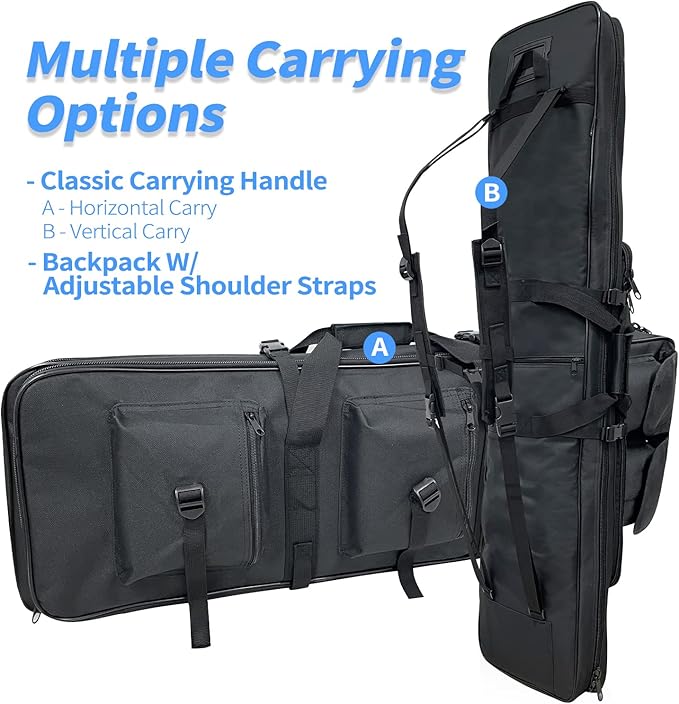 Sutekus Tactical Double Rifle Case Gun Case Padded Rifle Storage Backpack Integrated Pistol and Magazine Storage (3 Sizes 2 color)