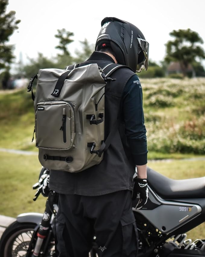 RIDEIRON Waterproof Backpack Motorcycle Dry Bag with Roll Top Closure for Kayaking Travel Surfing Boating Fishing Camping (Olive 35L)