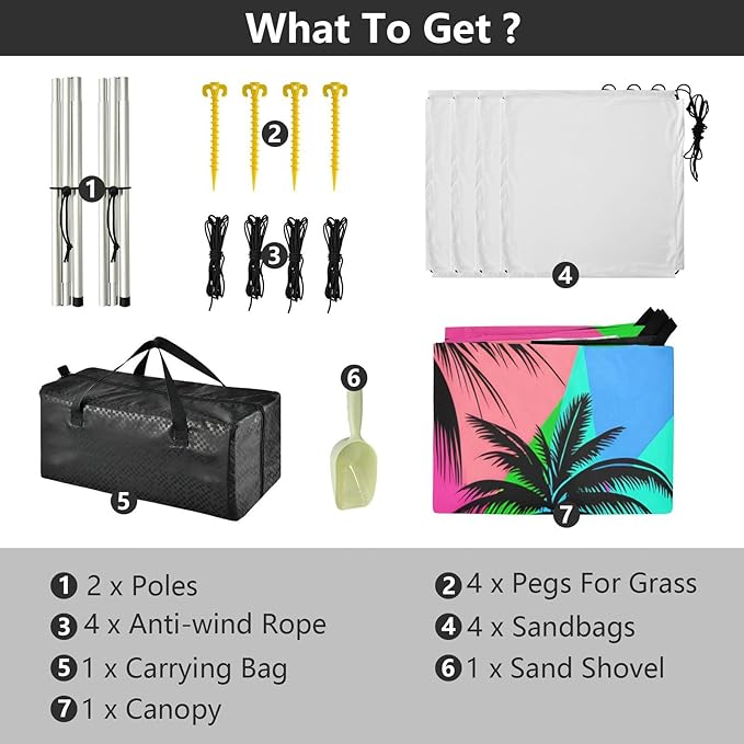 xigua Palm Tree Beach Tent Sun Shelter with Carrying Bag - Silver Coated Oxford Fabric Beach Canopy for Beach Camping Fishing - Includes Windproof Ropes Sandbags &amp Stakes