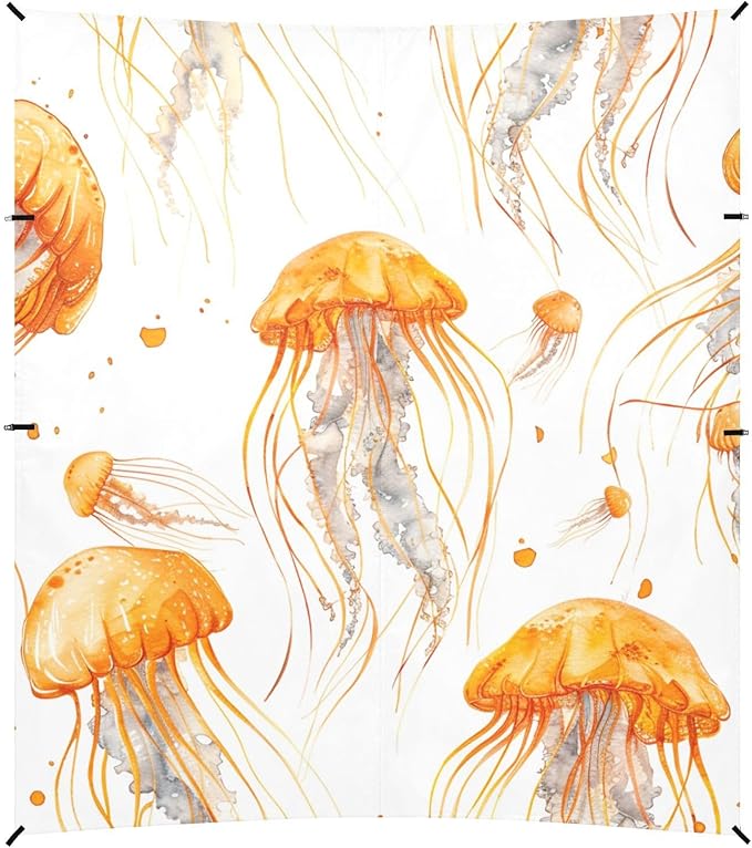 ALAZA Yellow Jellyfish Watercolor Hand Drawn Tropical Beach Tent Sun Shelter Portable Canopy Sunshade for Outdoor Camping Picnics Backyard Fun 10x9 ft