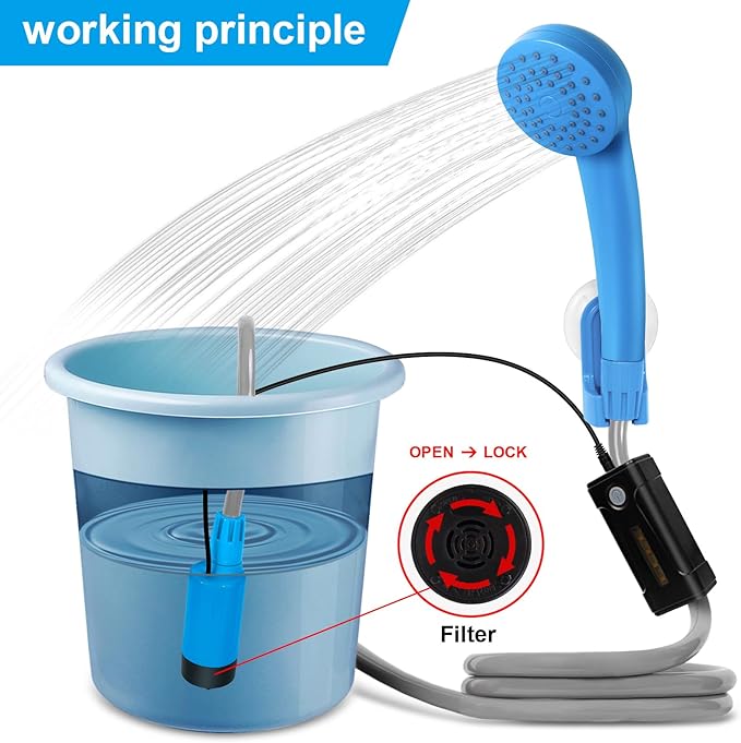 Portable Outdoor Shower with LED Lighting Battery-Driven Pump for Beaches Camping Gardens &amp Hiking