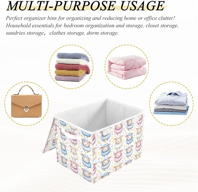 Storage Cube with Lid Cute Sheeps Print 16.5×12.6×11.8 IN 1 Pack Collapsible Large Capacity Foldable Storage Basket Bin Organizer