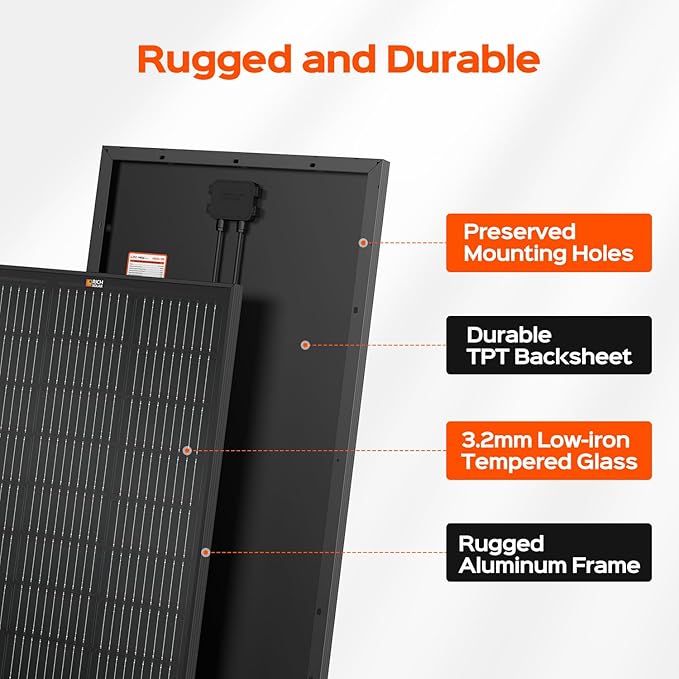 RICH SOLAR 100 Watt 12 Volt Premium Monocrystalline Solar Panel All Black
