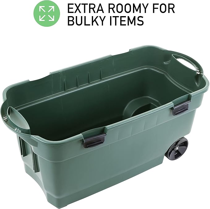 Rubbermaid ECOSense Wheeled Storage Totes 40 Gal Pack of 2 Durable and Reusable Bins with Latching Lids for Garage or Home Organization Made From Recycled Materials
