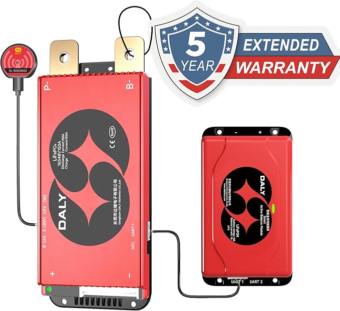 DALY BMS 48V 16S 150A Balance - 1A Active Cell Balancing BMS with Bluetooth Module for 48V LiFePO4 Battery Pack Golf Carts Electric Motors Solar Energy Power Systems