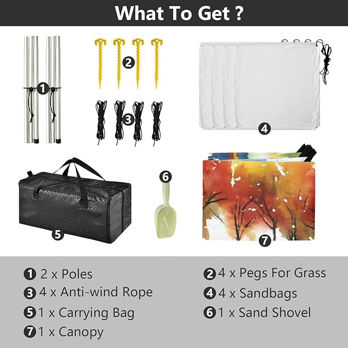Beach Canopy with Windproof Ropes &amp Sandbags Beach Tent Sun Shade Sun Shelter for Camping Trips Fishing Backyard Fun or Picnics Autumn Landscape