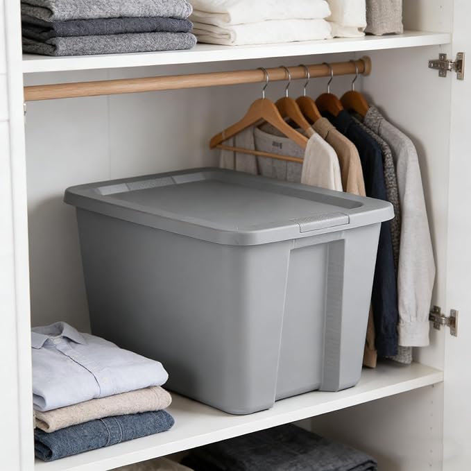 (2 Pack) 18 Gallon Gray Plastic Storage Bins with Snap-On Lids - Stackable Heavy-Duty Totes for Garage Closet Basement Attic &amp Home Organization