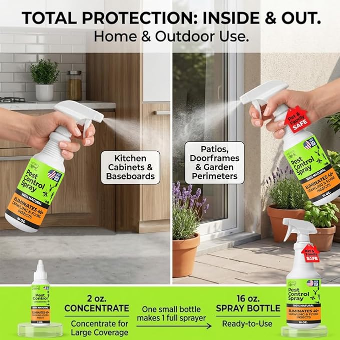 Nature’s Dome Pest Control Concentrate Spray 2 Oz (Pack of 2) | Eco-Friendly Bug &amp Ant Spray – Each Bottle Makes 16 Oz | Bug Spray for Fleas Ticks &amp Mosquitoes | Safe for Pets &amp Kids